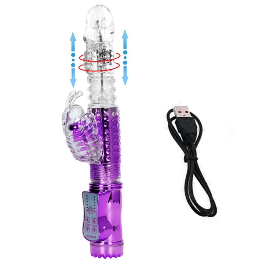 Vibrador Giratorio Doble Estimulacion Con Perlas 360 Grados Mariposa (Recargable)